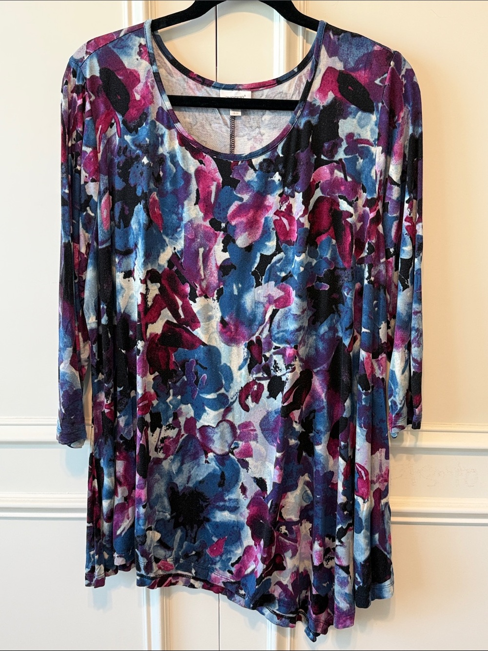 Avenue Multicolor Floral Scoop Neck Tunic - Blue, Purple, Black